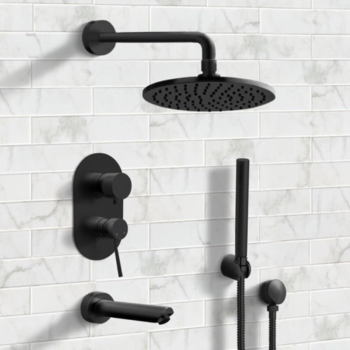 Matte Black Tub and Shower Faucet Set with Handheld, Rain Shower Head Remer TSH30